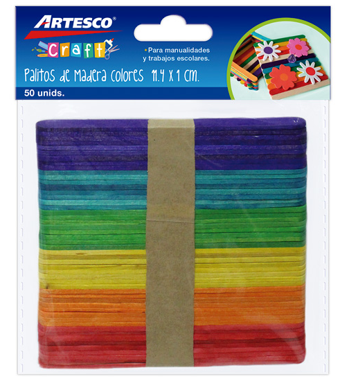 Palitos de madera multi-colores (50x)